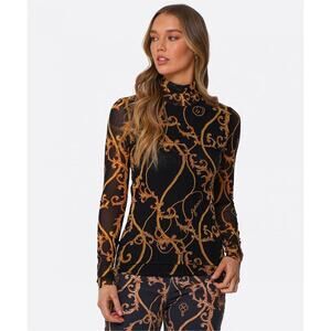 Ganni Rope Printed Mesh Roll Neck Top Small